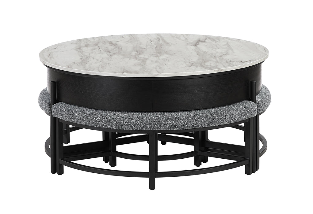 T42 BLACK COFFEE TABLE WITH 3 STOOLS - De Avenue Furniture
