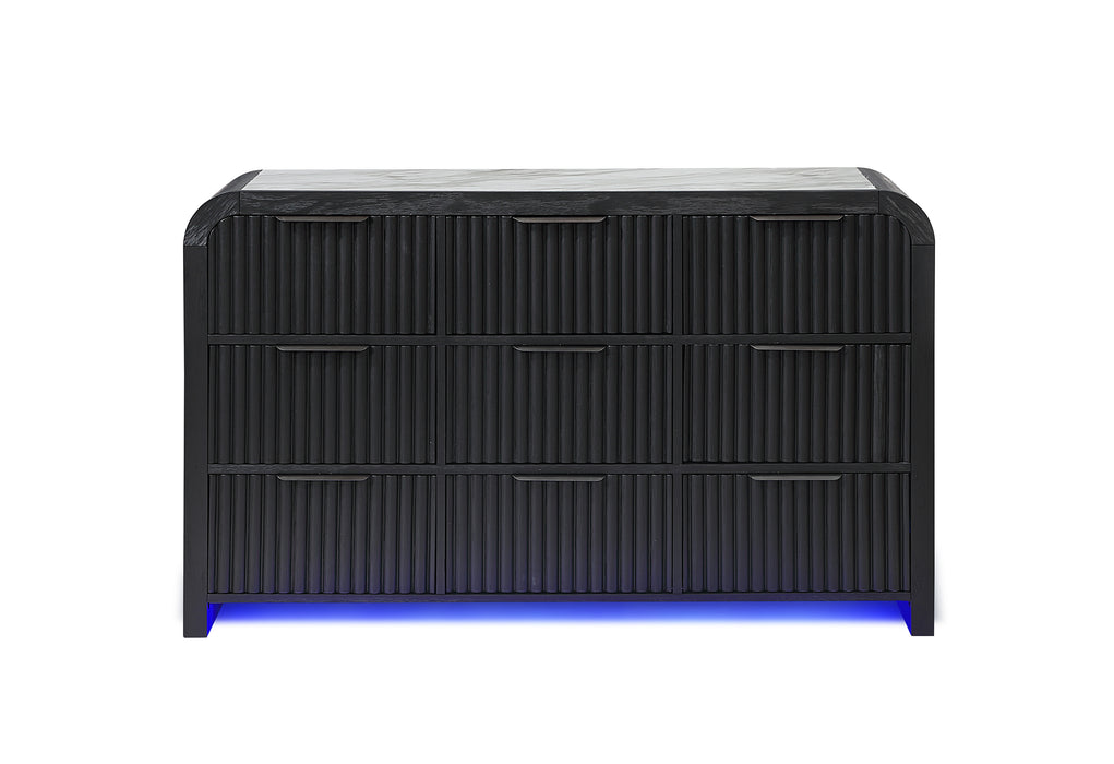 BECKETT WHT/BLK DRESSER W/ LED - De Avenue Furniture