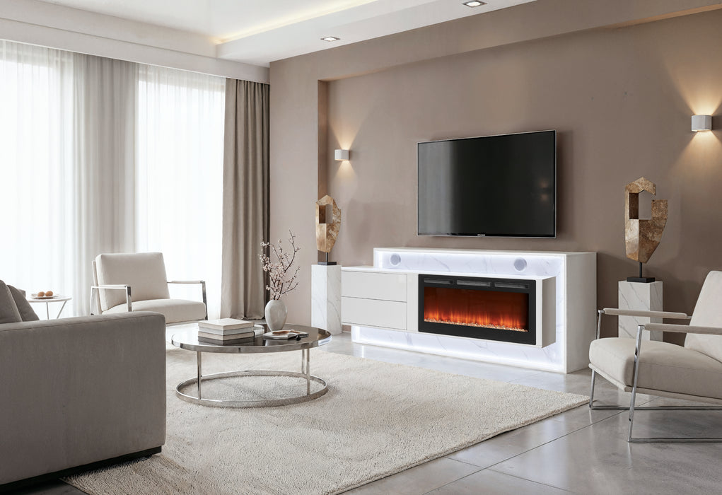 KIRA WHITE 87" ENTERTAINMENT UNIT WITH BLUETOOTH SPEAKER AND LED - De Avenue Furniture