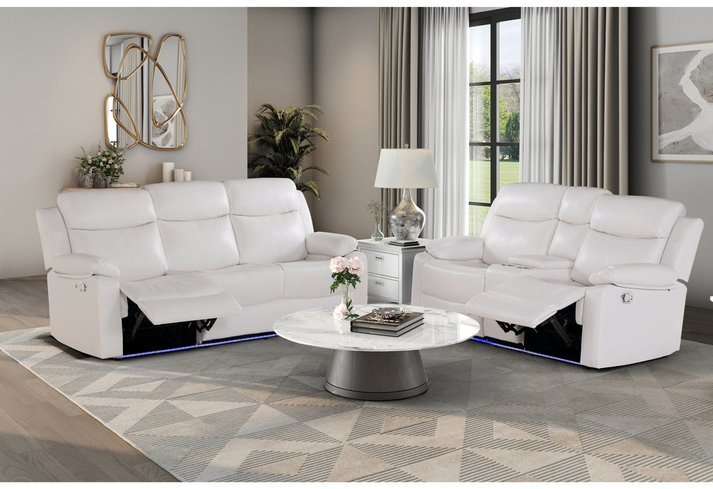 U6026 BLANCHE WHITE REC SOFA/CONSOLE REC LOVESEAT WITH LED & SPEAKER - De Avenue Furniture