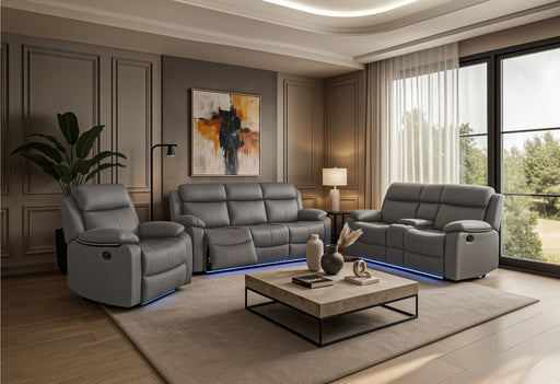 U6026 GREY PU 46A REC SOFA/CON REC LOVESEAT W/SPEAKER/GLIDER REC - De Avenue Furniture