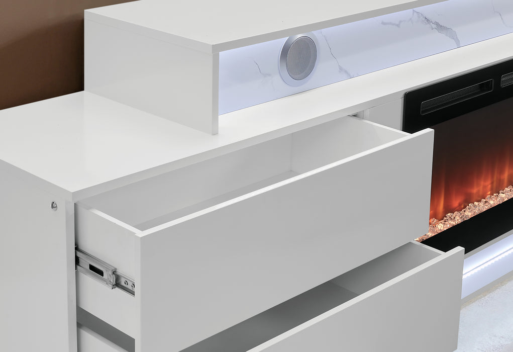 KIRA WHITE 87" ENTERTAINMENT UNIT WITH BLUETOOTH SPEAKER AND LED - De Avenue Furniture