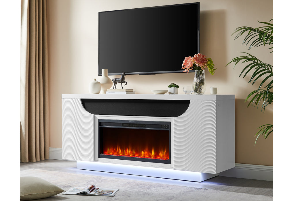 AILEEN WHITE 76" ENT UNIT W/LED, SPEAKERS, CRYSTAL AND POP-UP DOORS - De Avenue Furniture