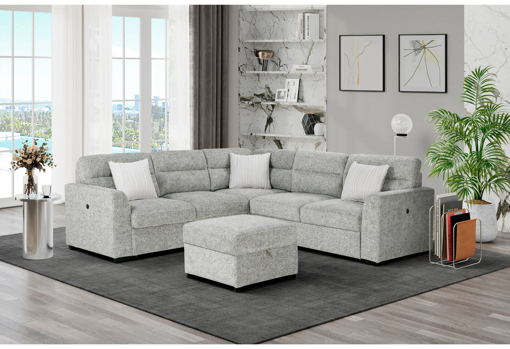 U9401 NICKEL SOFA BED SECTIONAL WITH 3 PILLOWS AND OTTOMAN - De Avenue Furniture