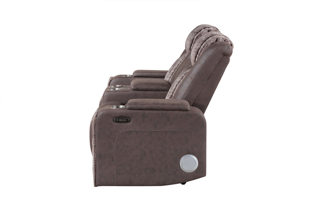 U8000 BROWN PWR CONSOLE REC LOVESEAT W/PHR, LED AND SPEAKER - De Avenue Furniture