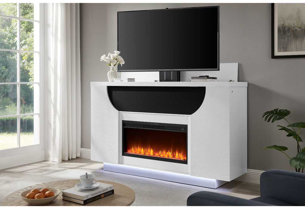 AVEENA WHITE 76" ENT UNIT WITH TV, LED, SPEAKERS, CRYSTAL AND POP-UP - De Avenue Furniture