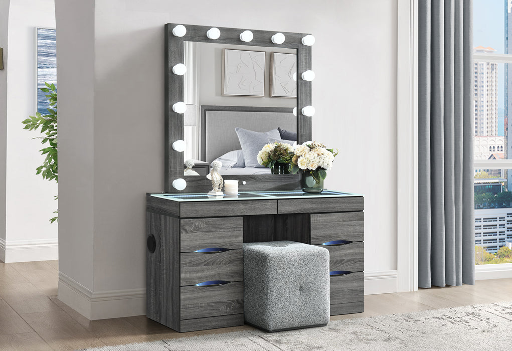 LEXI GREY VANITY SET WITH STOOL - De Avenue Furniture