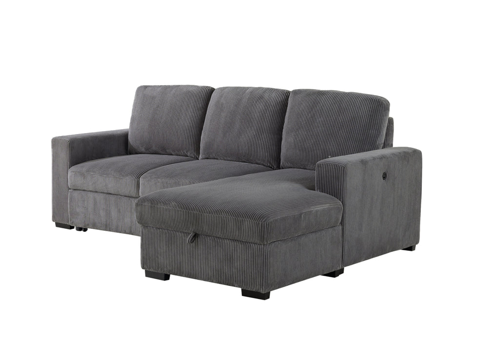 U2660 GREY L SOFA BED SECTIONAL WITH PULLOUT - De Avenue Furniture