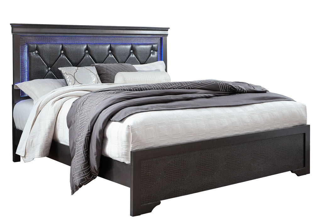 POMPEI METALLIC GREY QUEEN BED WITH LED - De Avenue Furniture