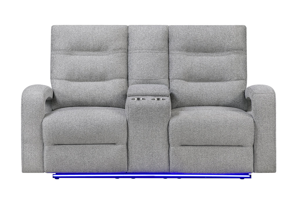 U6611 GREY 15 POWER CONSOLE RECLINING LOVESEAT WITH LED - De Avenue Furniture