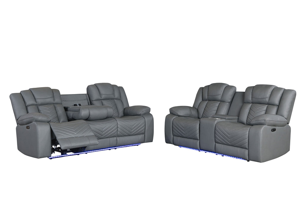 U7068 GREY 10 PWR REC SOFA/PWR CONSOLE REC LOVESEAT/PWR RECLINER W/LED - De Avenue Furniture