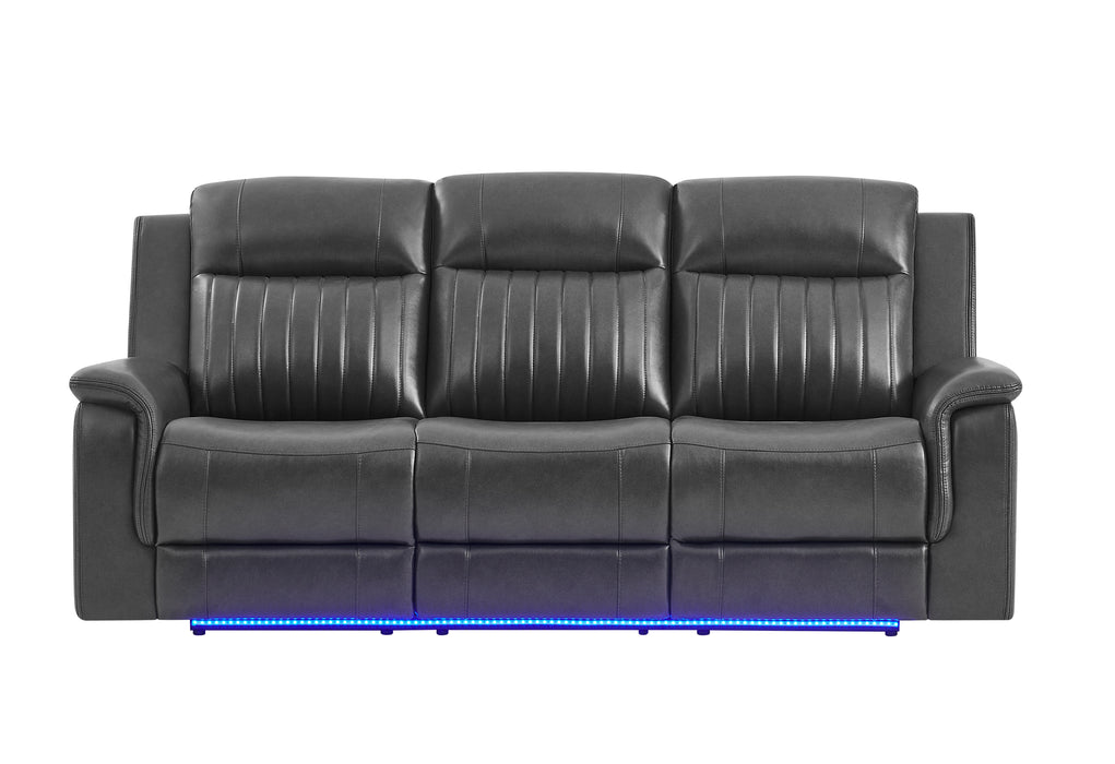 U8879 CHARCOAL PWR REC SOFA/PWR CON REC LOVESEAT/PWR REC W/LED & GL SS - De Avenue Furniture