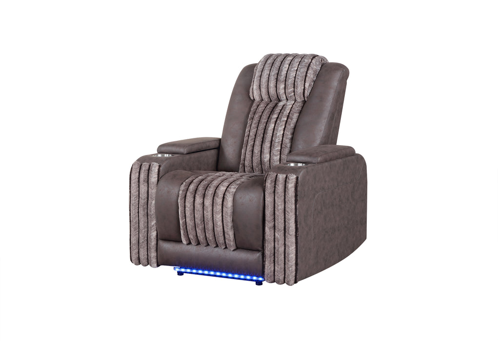 U8000 BROWN POWER RECLINER W/ POWER HEADREST & LED LIGHT - De Avenue Furniture