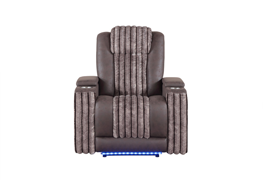 U8000 BROWN POWER RECLINER W/ POWER HEADREST & LED LIGHT - De Avenue Furniture