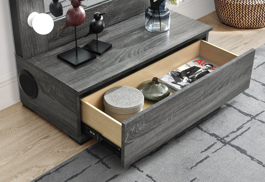 LEXI GREY TALL MIRROR WITH DRAWER AND SPEAKERS - De Avenue Furniture
