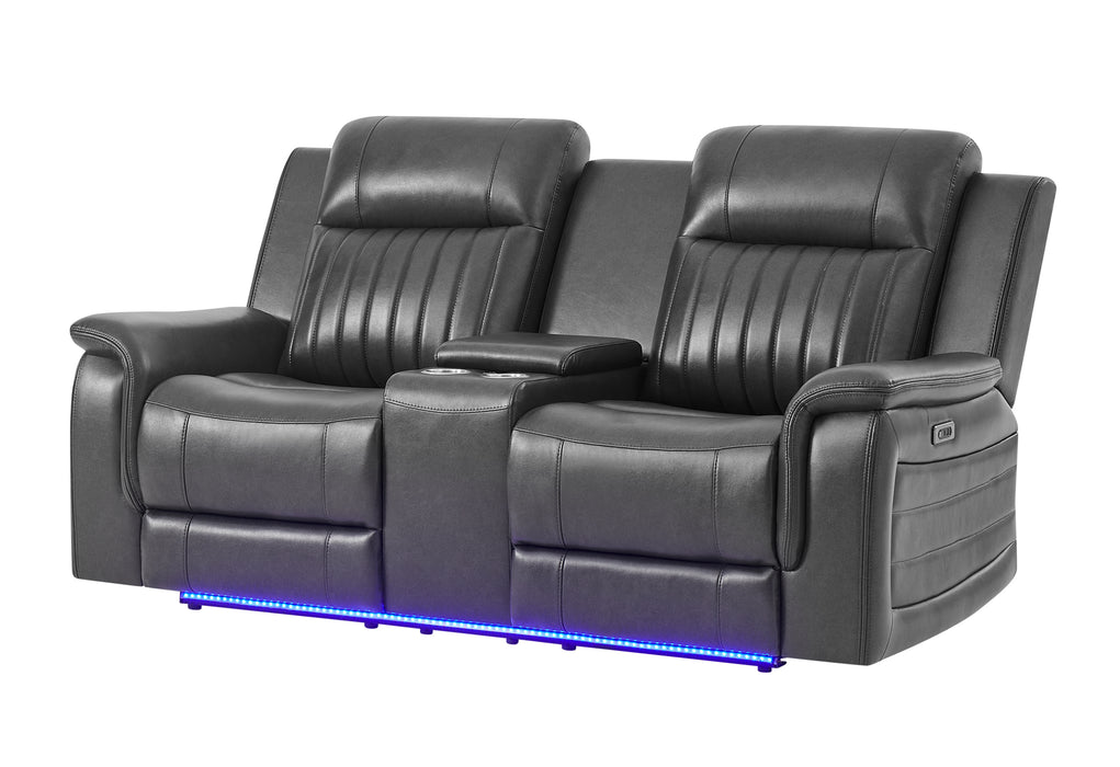 U8879 BLANCHE CHARCOAL PWR CON REC LS W/LED, GLOBAL SS & SUBWOOFER - De Avenue Furniture