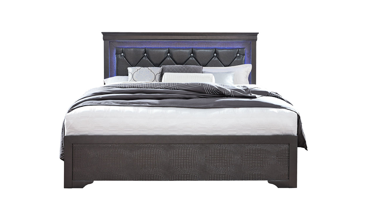 POMPEI METALLIC GREY FULL BED WITH LED - De Avenue Furniture