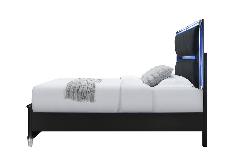 LANDO BLACK KING BED WITH CONTINUOUS LED - De Avenue Furniture