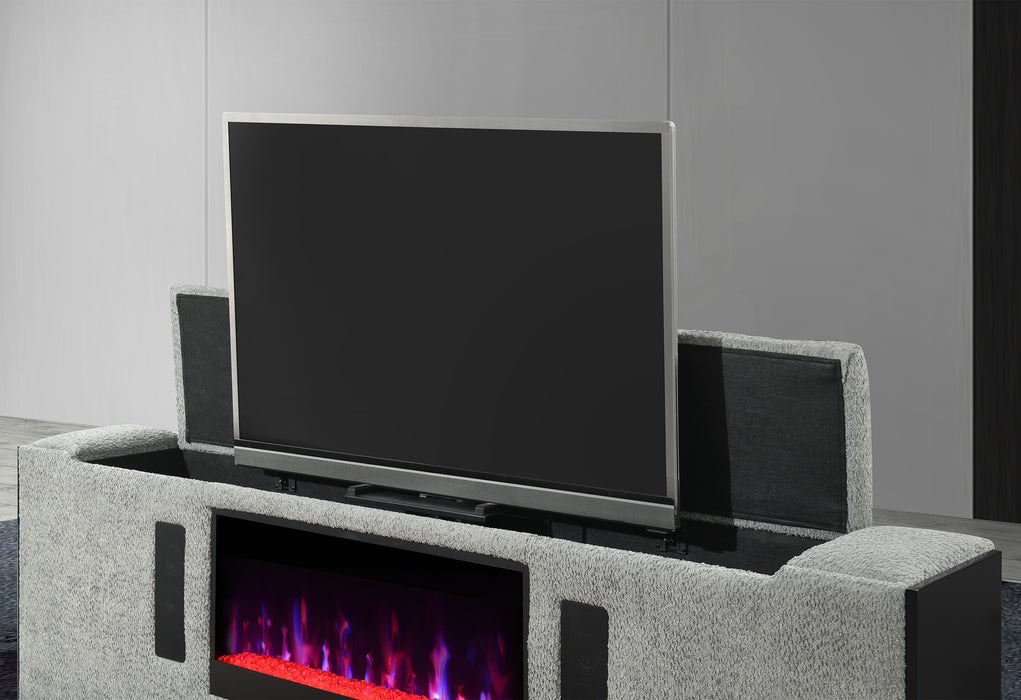 ISABELLA GREY KING BED W/LED, TV LIFT, SPEAKER AND FIREPLACE - De Avenue Furniture