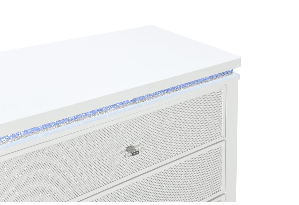 ALINA WHITE NIGHTSTAND WITH COOLER, LED, SPEAKER AND USB - De Avenue Furniture