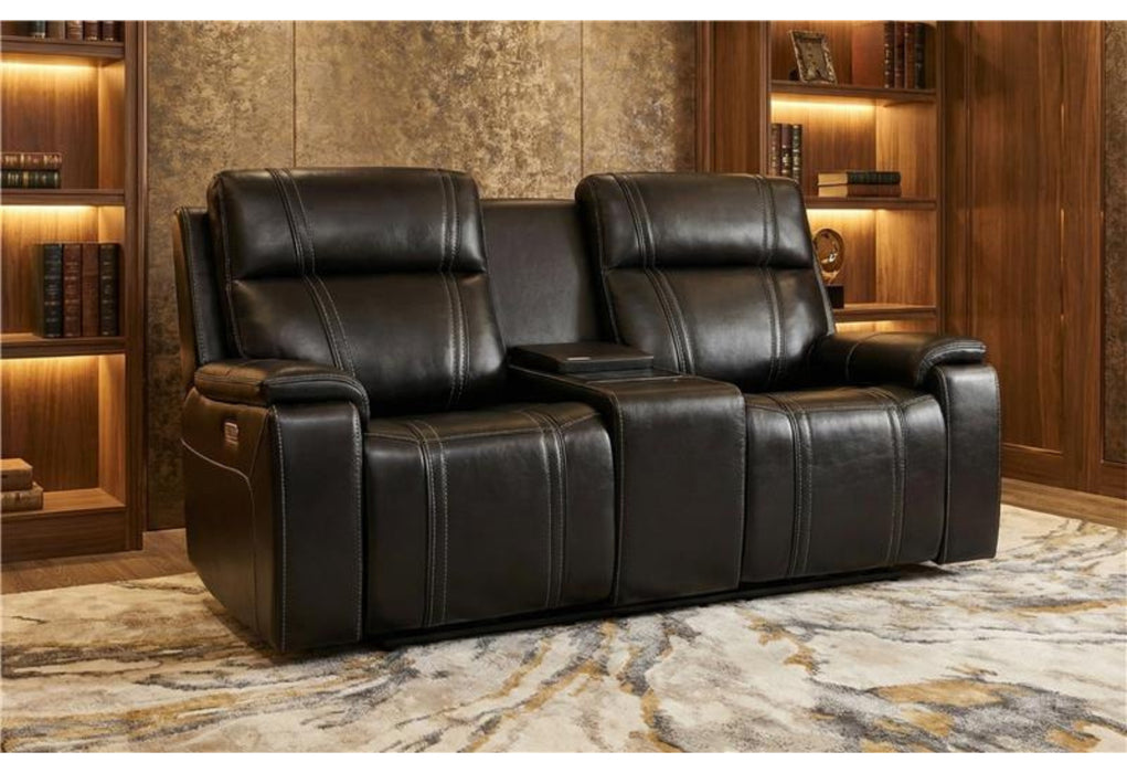 U8880 BLACK LEATHER POWER CONSOLE RECLINING LOVESEAT WITH COOLER - De Avenue Furniture