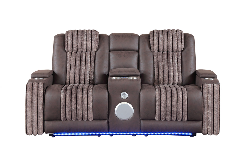U8000 BROWN PWR CONSOLE REC LOVESEAT W/PHR, LED AND SPEAKER - De Avenue Furniture