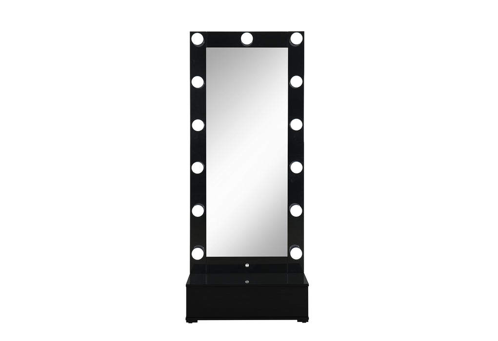 ELLA BLACK NARROW TALL MIRROR WITH DRAWER AND SPEAKER - De Avenue Furniture