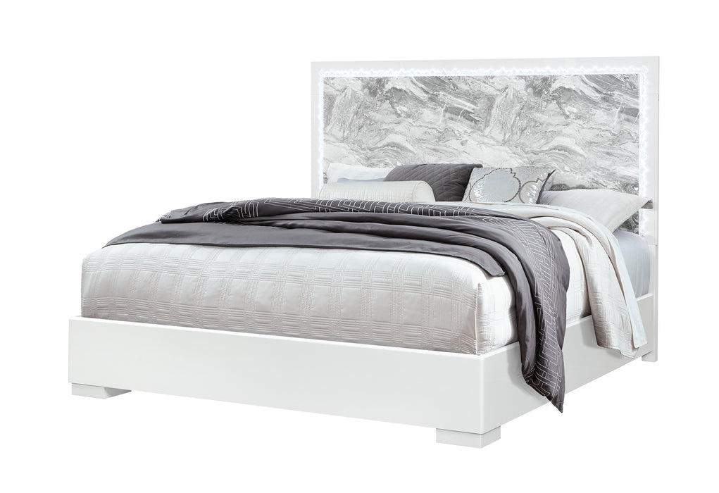 NAOMI SILVER MARBLE KING BED WITH LED - De Avenue Furniture