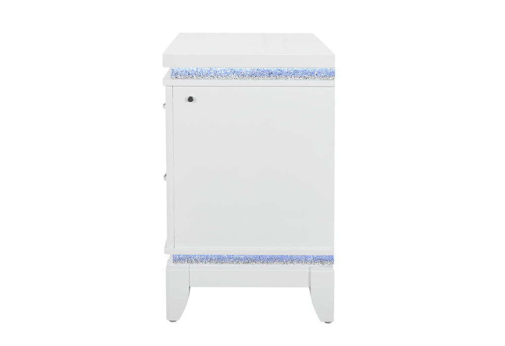 ALINA WHITE NIGHTSTAND WITH LED AND USB - De Avenue Furniture