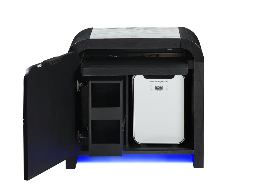 BECKETT WHITE/BLACK NIGHTSTAND WITH LED, COOLER AND SPEAKER - De Avenue Furniture