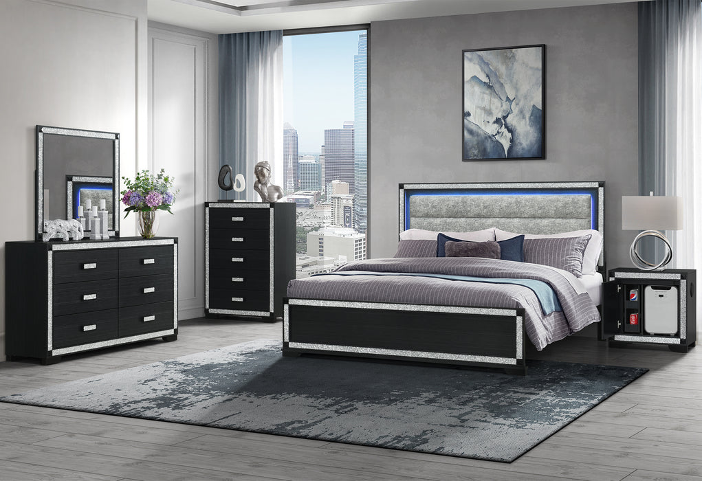 SOLEIL CHARCOAL KING BED GROUP WITH COOLER AND SPEAKER - De Avenue Furniture