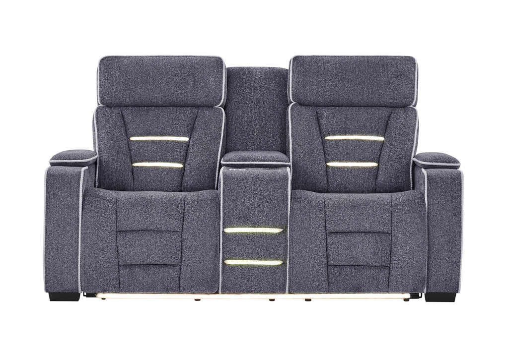 U1895 GREY P2 CONSOLE RECLINING LOVESEAT WITH IS AND LED - De Avenue Furniture