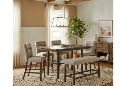 D4355 BROWN BAR TABLE WITH 4 BAR STOOLS AND BENCH - De Avenue Furniture