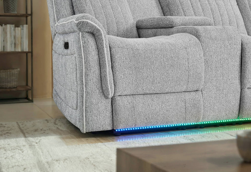 U8879 GREY 1 POWER PUSHBACK SECTIONAL WITH LED AND GLOBAL SS SPKR - De Avenue Furniture