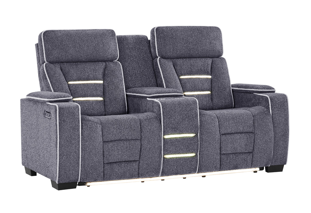 U1895 GREY P2 CONSOLE RECLINING LOVESEAT WITH IS AND LED - De Avenue Furniture