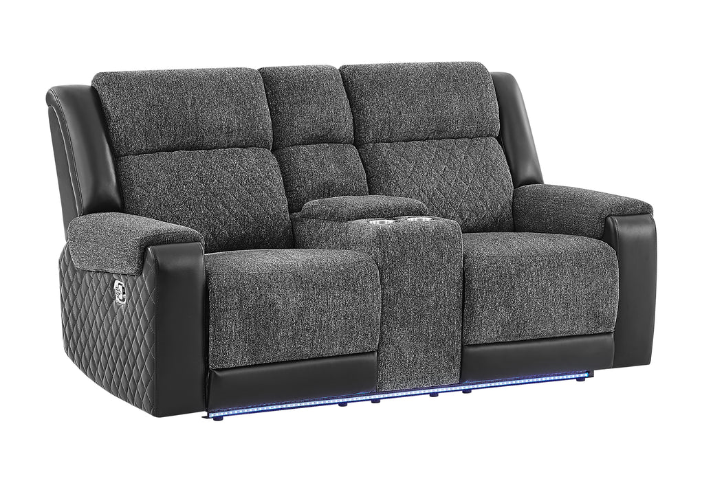 U5915 GREY/BLACK CONSOLE REC LOVESEAT W/IMMERSIVE SOUND & BLUE LED - De Avenue Furniture