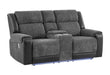 U5915 GREY/BLACK CONSOLE REC LOVESEAT W/IMMERSIVE SOUND & BLUE LED - De Avenue Furniture