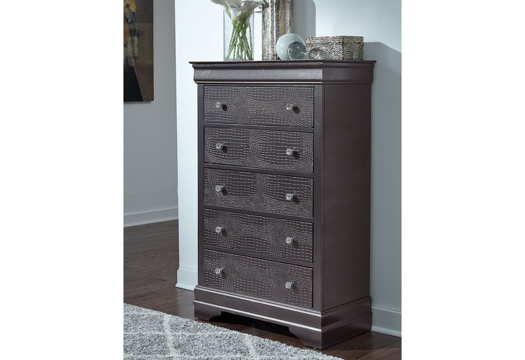 POMPEI METALLIC GREY QUEEN BED W/LED, DRESSER, MIRROR AND NIGHTSTAND - De Avenue Furniture