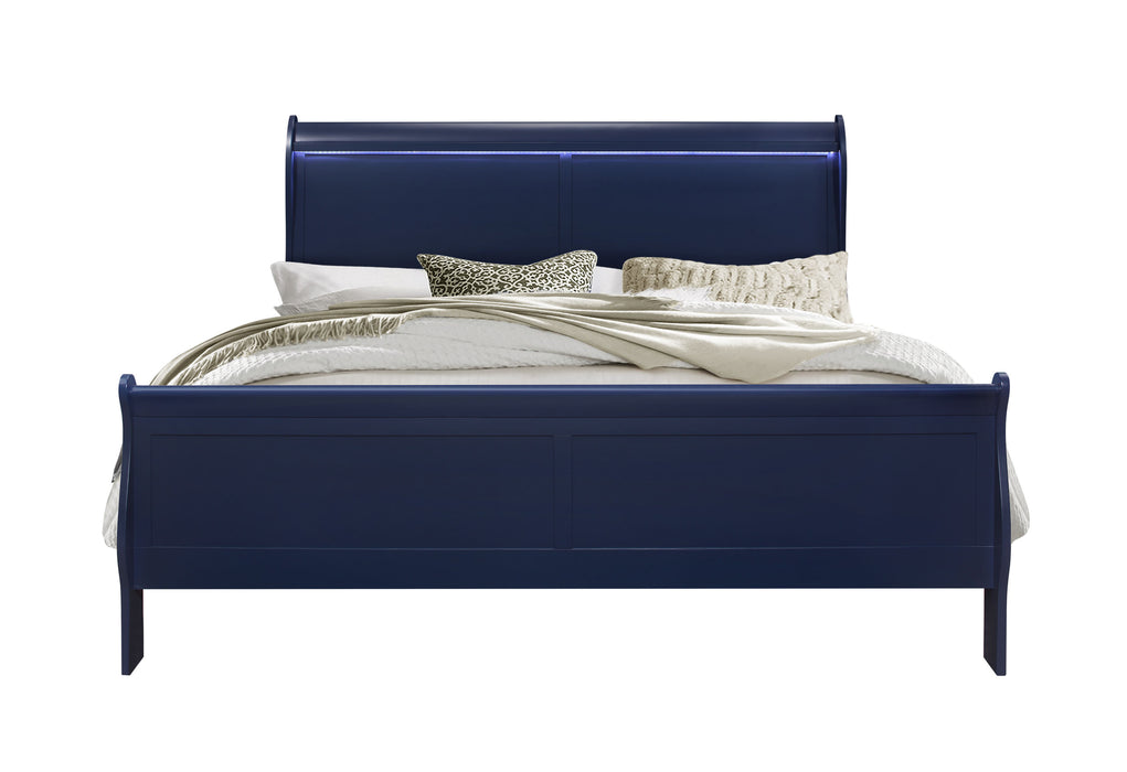 CHARLIE BLUE KING BED WITH LED, DRESSER, MIRROR, NIGHTSTAND - De Avenue Furniture