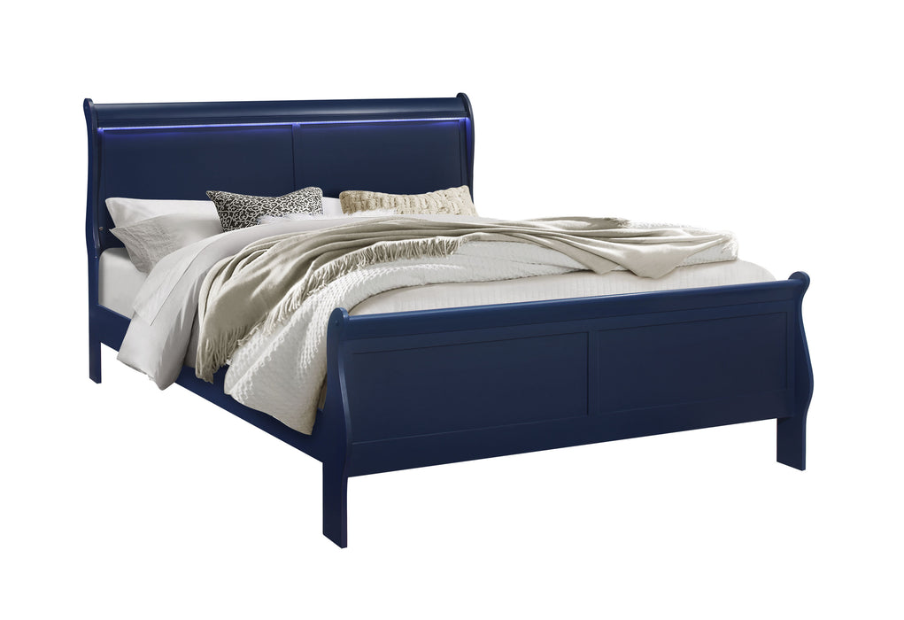 CHARLIE BLUE KING BED WITH LED, DRESSER, MIRROR, NIGHTSTAND - De Avenue Furniture