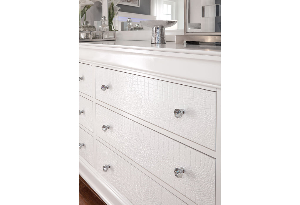 POMPEI WHITE QUEEN BED WITH LED DRESSER MIRROR AND NIGHTSTAND - De Avenue Furniture