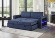 U0211 NAVY PULL OUT SOFA BED WITH LED ACRYLIC SHELVES AND SPEAKERS - De Avenue Furniture